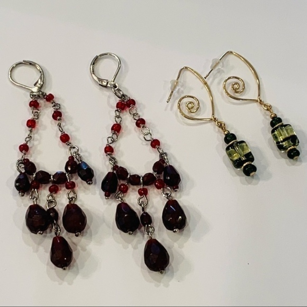 💐5/25 2 pair lot delicate dangle drop chandelier gold silver tone crystal